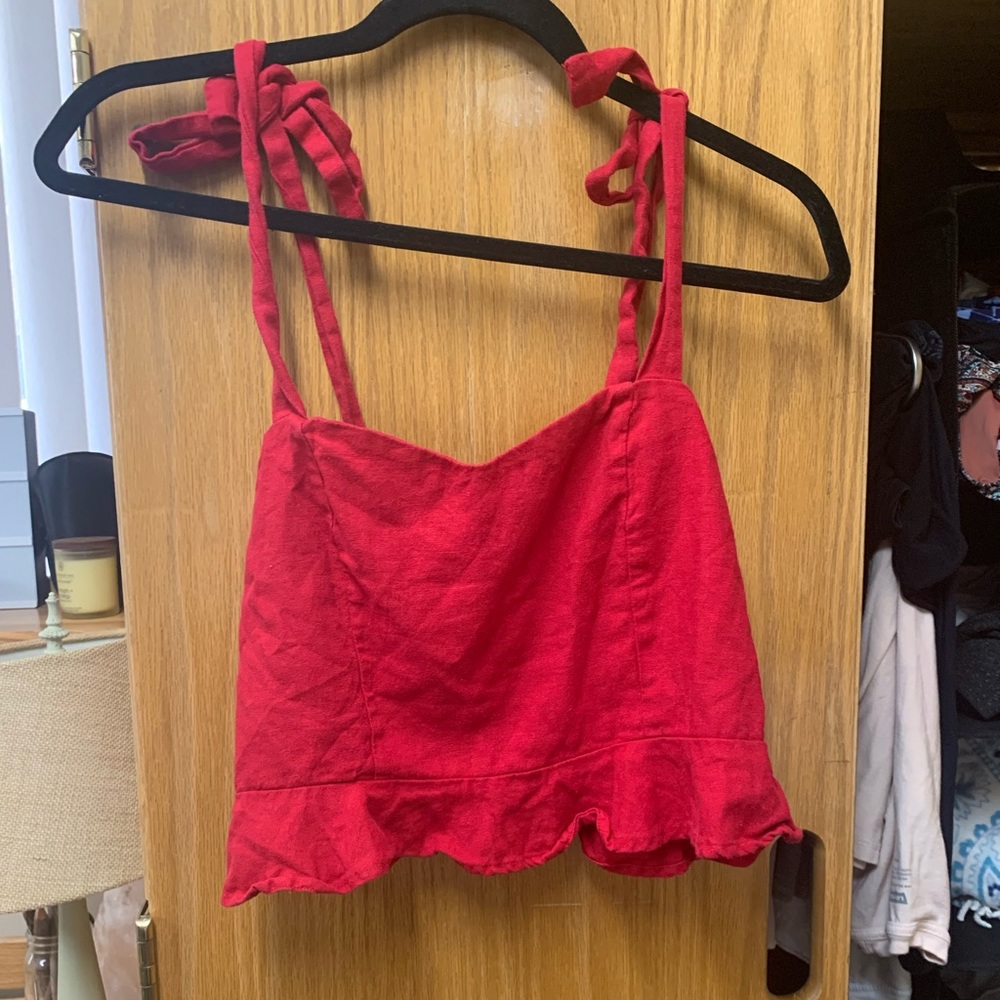 la hearts red peplum tank with ties